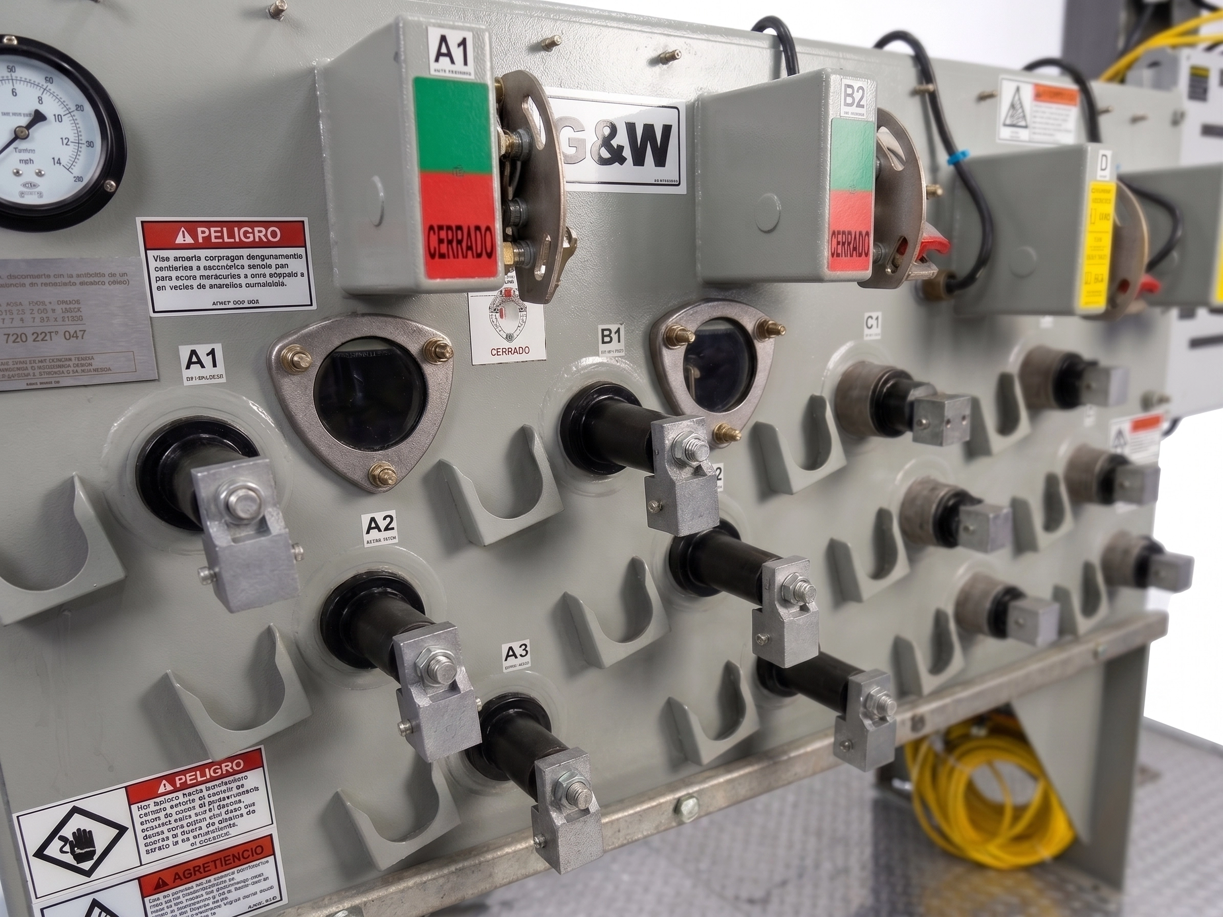 Detalle del seccionador de pedestal G&W con aislamiento en gas SF6
